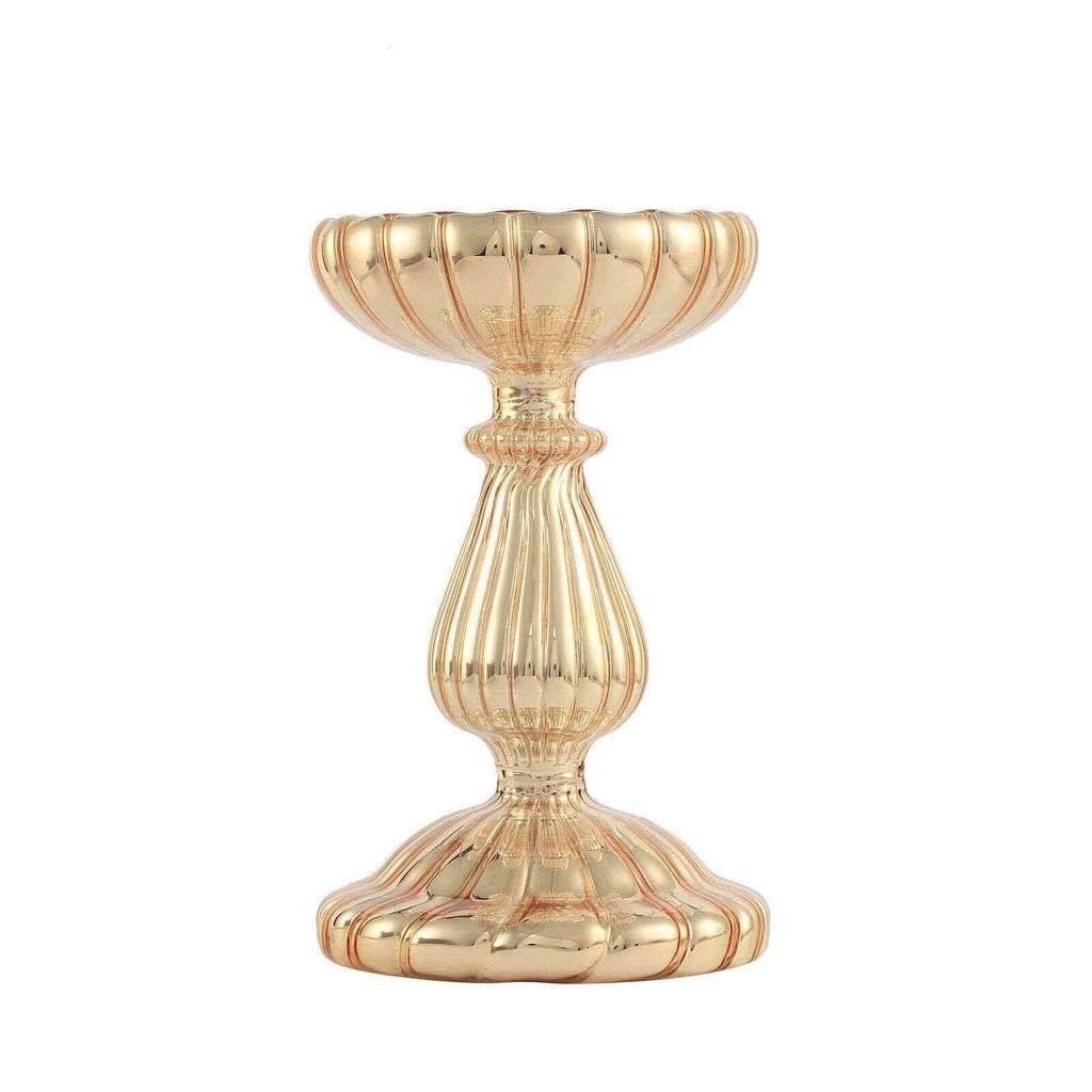 Set of 3 Candle Holder Stands Gold Mercury Glass Pillar Design - Stylish Votive Centerpieces for Tables & Decor 7", 8", 10"