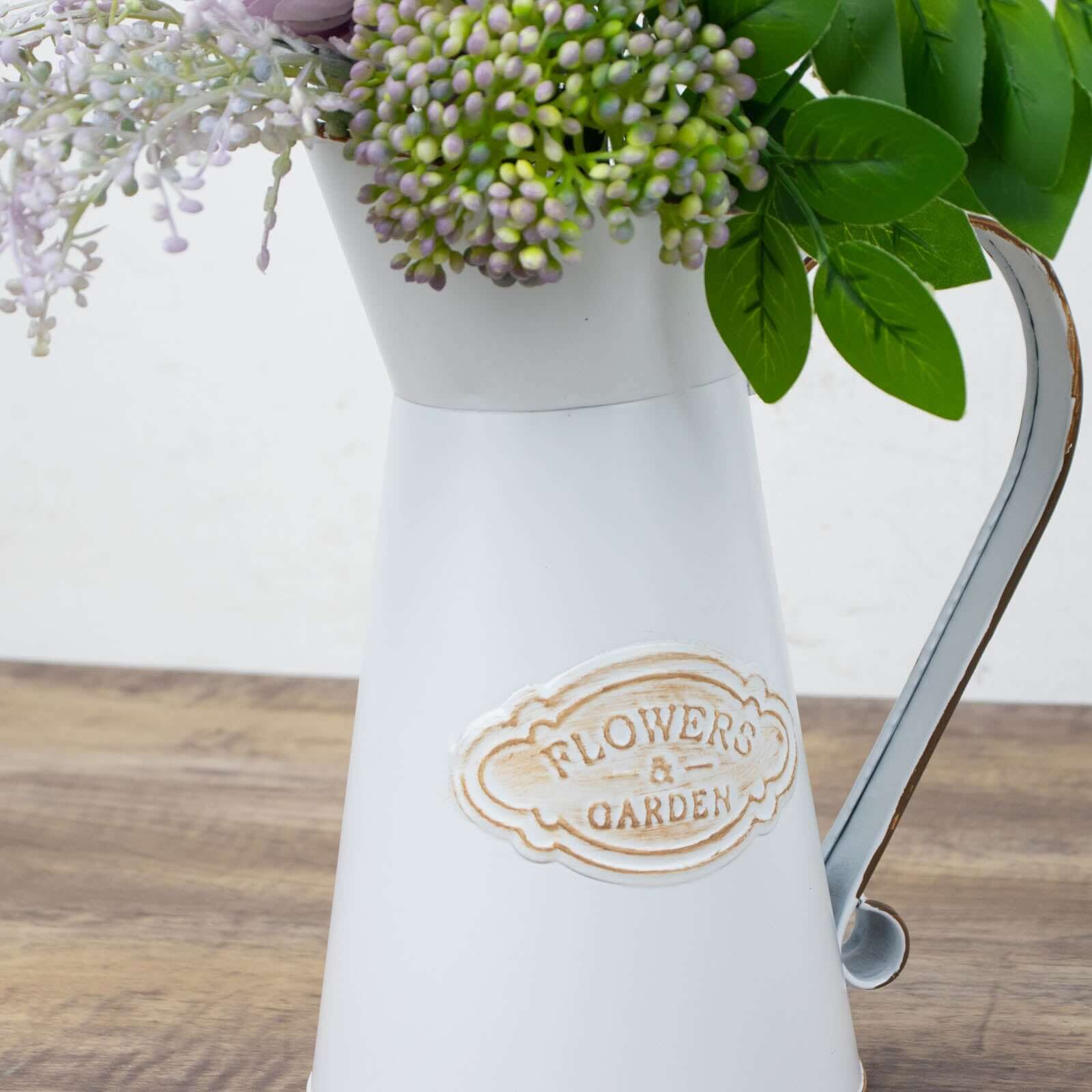 Metal Garden Water Pitcher Rustic Milk Jug Design - Shabby Chic Decorative Flower Vase 9"