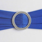 5 Pack Stretch Spandex Chair Sashes Royal Blue - Reusable Chair Bands with Silver Diamond Ring Slide Buckle 5"x14"