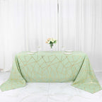 Polyester 90"x156" Rectangle Tablecloth Sage Green Seamless with Gold Foil Geometric Pattern - Wrinkle-Resistant Seamless Table Cover for Sophisticated Events