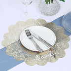 6-Pack Dining Table Mats Floral Lace Design Gold - Vinyl Non-Slip Surface with Vintage Appeal 15"