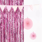 8ft Fuchsia Metallic Tinsel Foil Fringe Doorway Curtain Party Backdrop