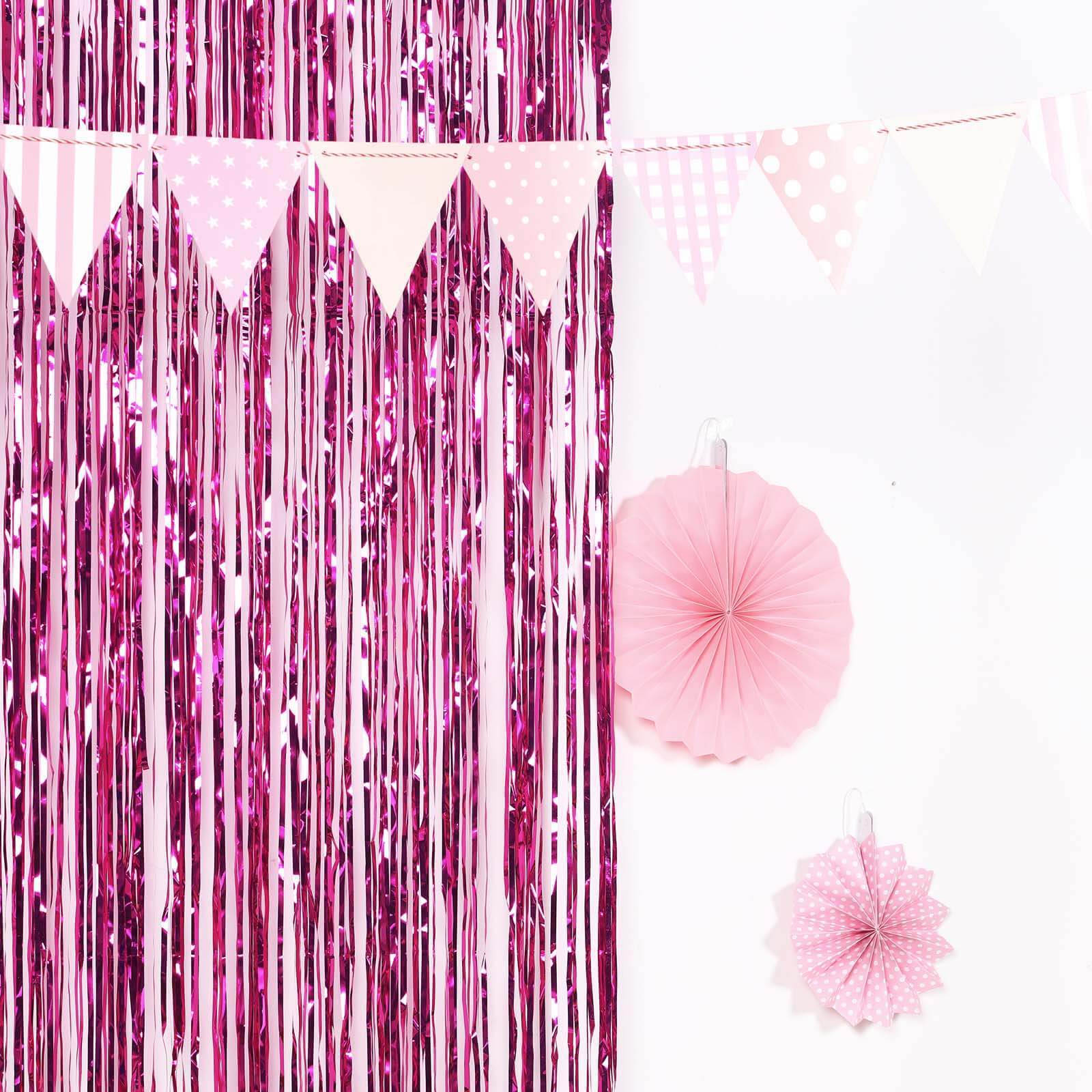8ft Fuchsia Metallic Tinsel Foil Fringe Doorway Curtain Party Backdrop