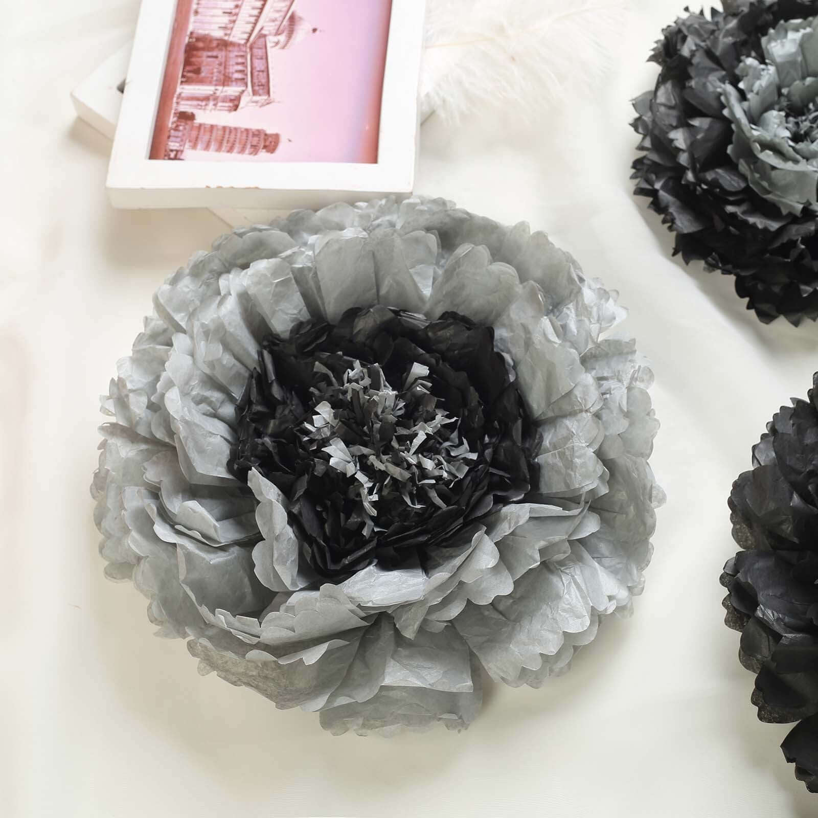 Set of 6 Charcoal Gray Giant Carnation 3D Paper Flowers Wall Decor - 12",16",20"