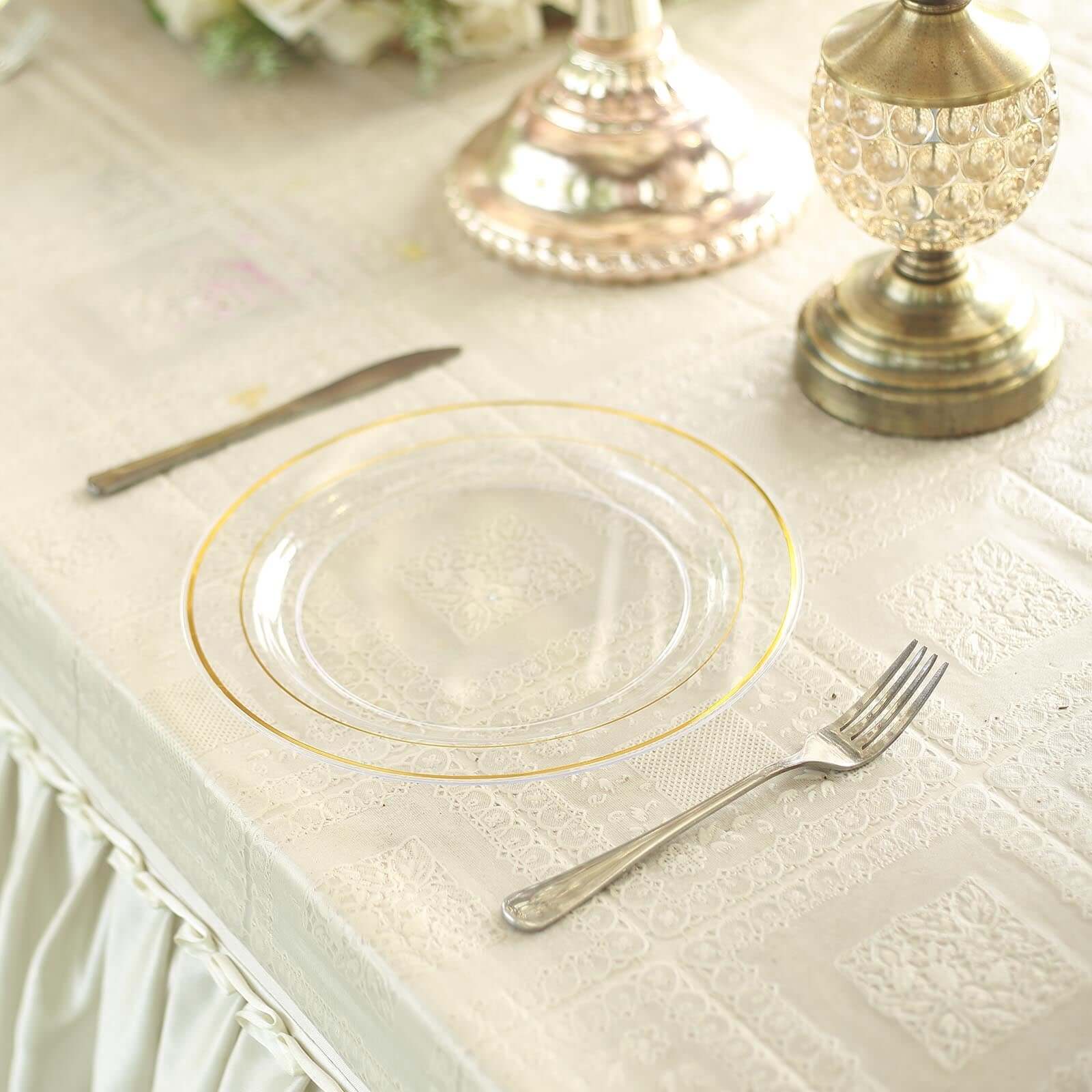 10-Pack Plastic Dinner Plates Clear with TrÃ¨s Chic Gold Rim - Perfect Disposable Party Plates 10"