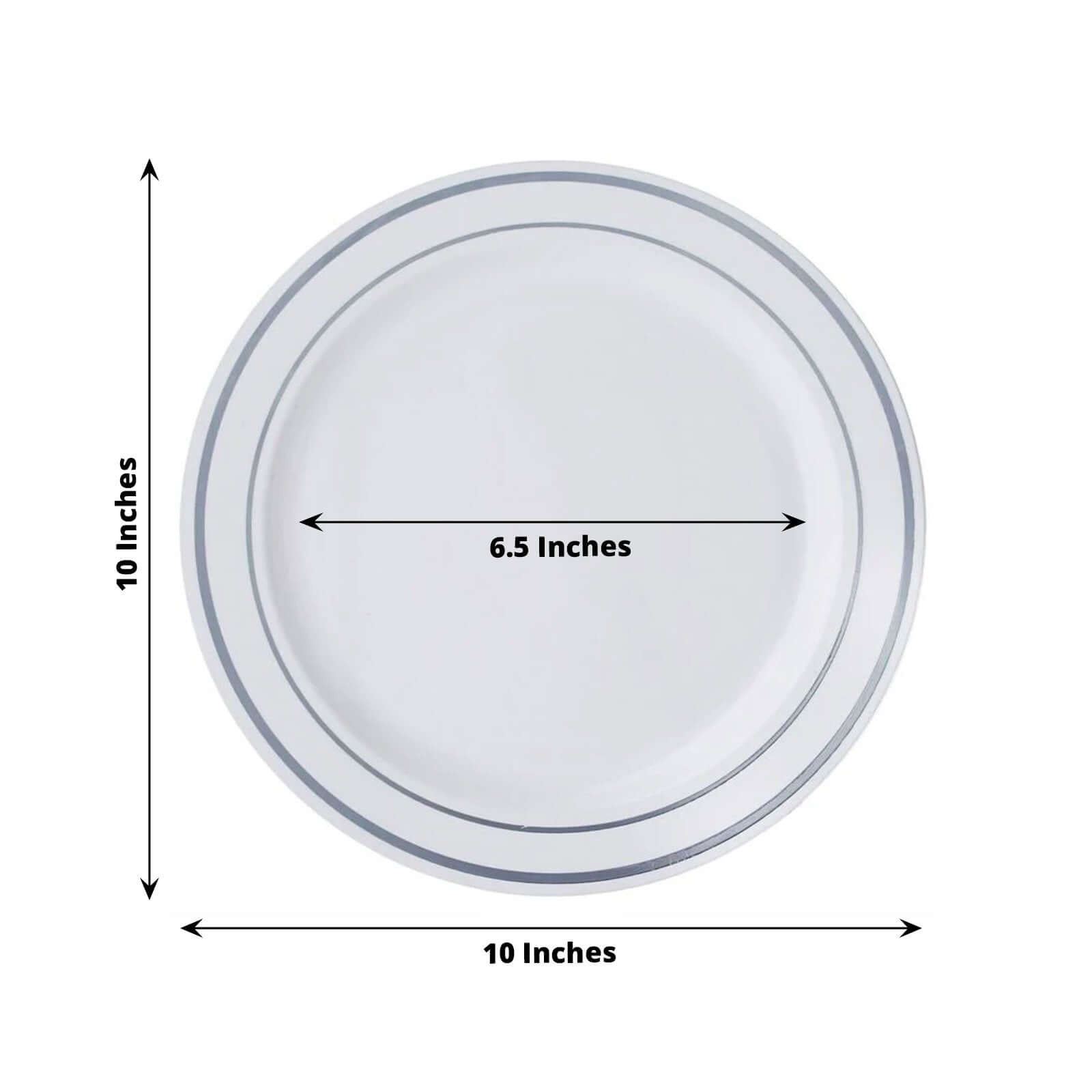 10-Pack Plastic Dinner Plates White with TrÃ¨s Chic Silver Rim - Perfect Disposable Party Plates 10"