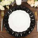 6-Pack Plastic Round Charger Plates 13" in Black with Bejeweled Rim, Luxe Decorative Dinner Party Charger Tableware