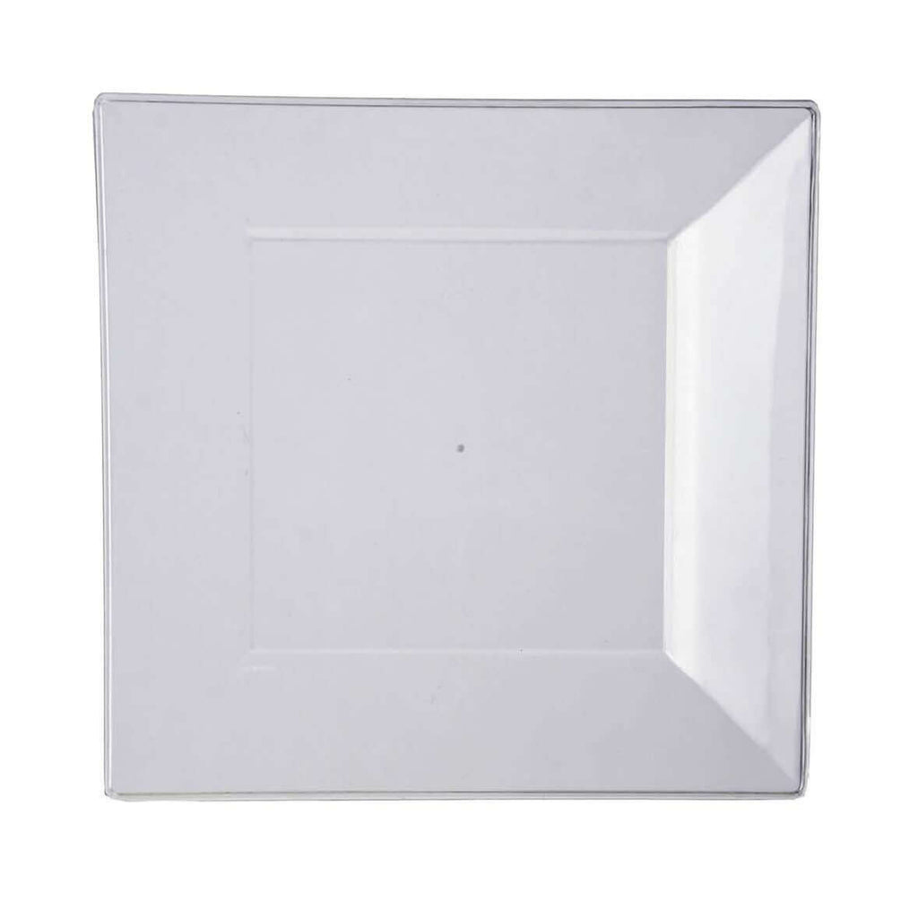 10-Pack Dessert Plates Square Design with Wide Rim Glossy Clear - Plastic Disposable Plates for Events 6"