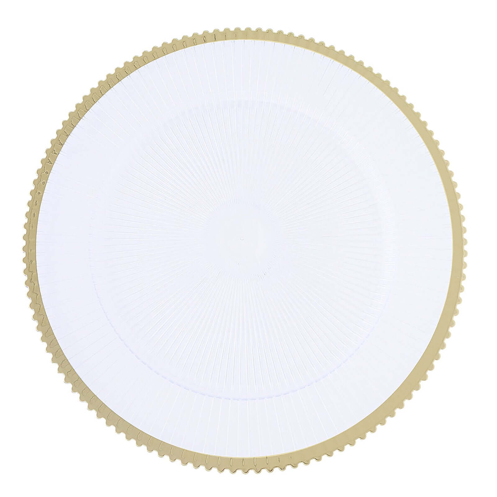 6-Pack Acrylic Plastic Round Charger Plates 13" in Clear with Gold Sunray Wavy Rim, Exquisite Dinner Serving Plates