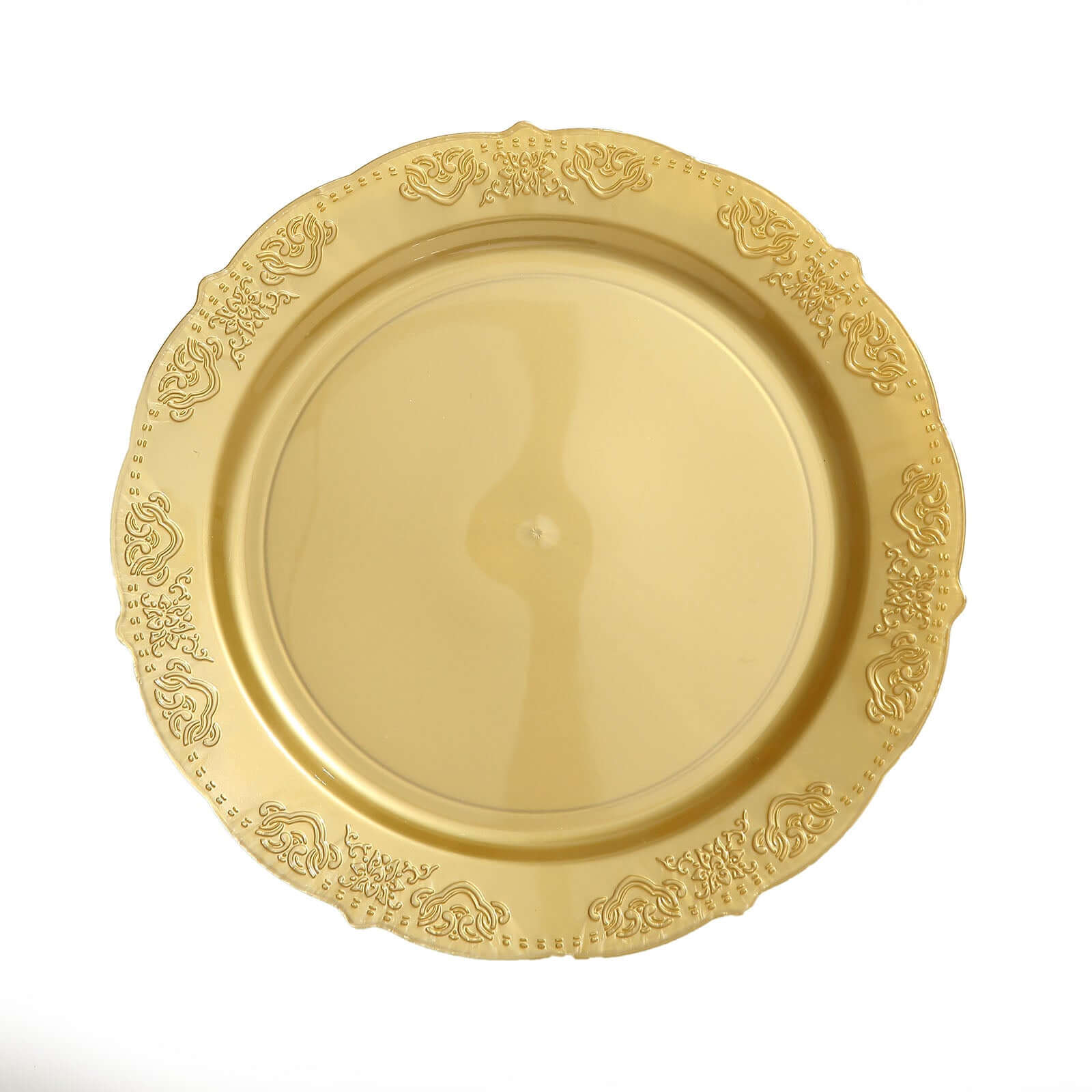 10-Pack Plastic 10" Round Dinner Plates Gold Embossed Scalloped Edge - Chic Disposable Party Plates for Special Occasions & Banquets
