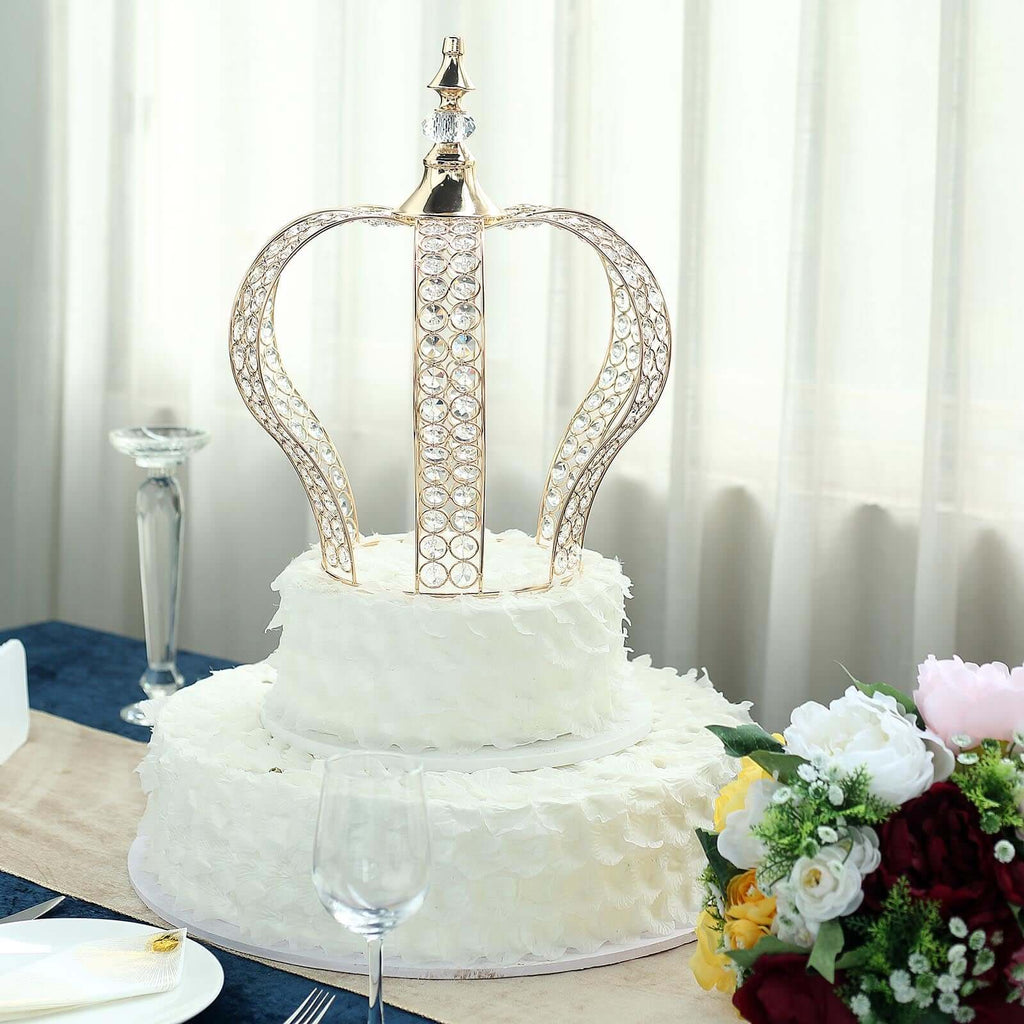 Crystal-Bead Royal Crown Cake Topper Metallic Gold - Themed Baby Showers Cakes & Event Centerpieces 16"