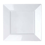 10-Pack Plastic Dinner Plates Glossy White Square with Wide Rim - Sturdy Disposable Party Plates 10"