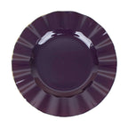 10-Pack Plastic 11" Round Dinner Plates in Purple Ruffled Rim with Gold Edging - Sturdy Disposable Dinnerware