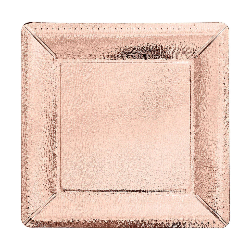 10-Pack Disposable Square Charger Plates in Rose Gold with Leather Like Texture - 1100GSM Durable Paper Chargers for Sophisticated Events 13"