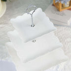 3-Tier Plastic Square Cupcake Stand Tower White - Charming Easy to Assemble Dessert Display Serving Tray Platter with Floral Embossed Scalloped Rim & Silver Handle for Tea Parties Weddings & Special Occasions 13"