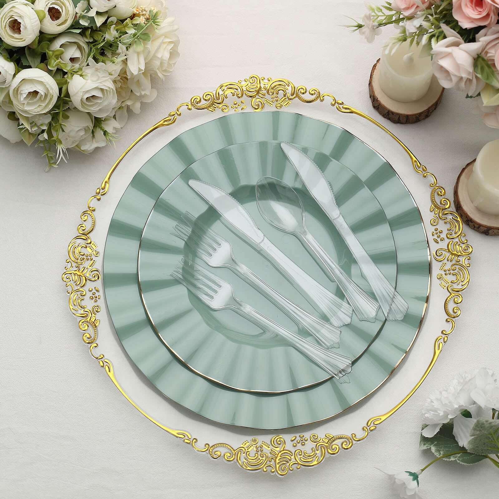 24-Pack Plastic Silverware Set with Fan Flared Tip Handle Clear - Heavy Duty Disposable Utensils 7"