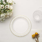 10-Pack Plastic 7.5" Round Appetizer Plates in Clear Hammered Design with Gold Rim - Disposable Salad Plates for Chic Banquets & Special Occasions