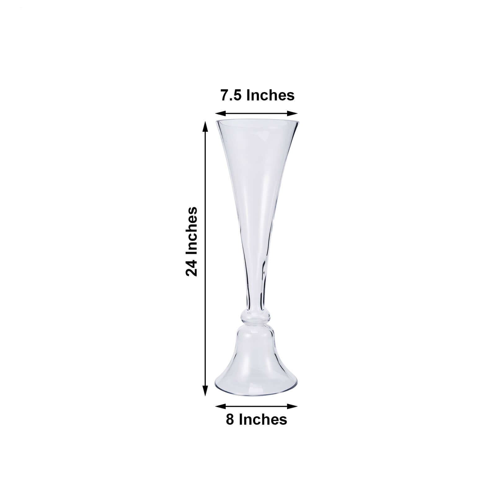 Set of 2 Glass Trumpet Vases Reversible Clarinet Design Clear - Stylish Flower Centerpieces for Events 24"
