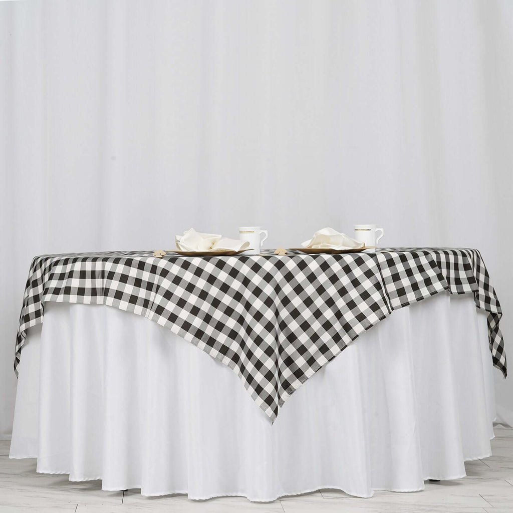 Polyester 70"x70" Table Overlay Square Tablecloth White/Black - Checkered Buffalo Plaid Design for Rustic Decor