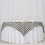Polyester 70"x70" Table Overlay Square Tablecloth White/Black - Checkered Buffalo Plaid Design for Rustic Decor