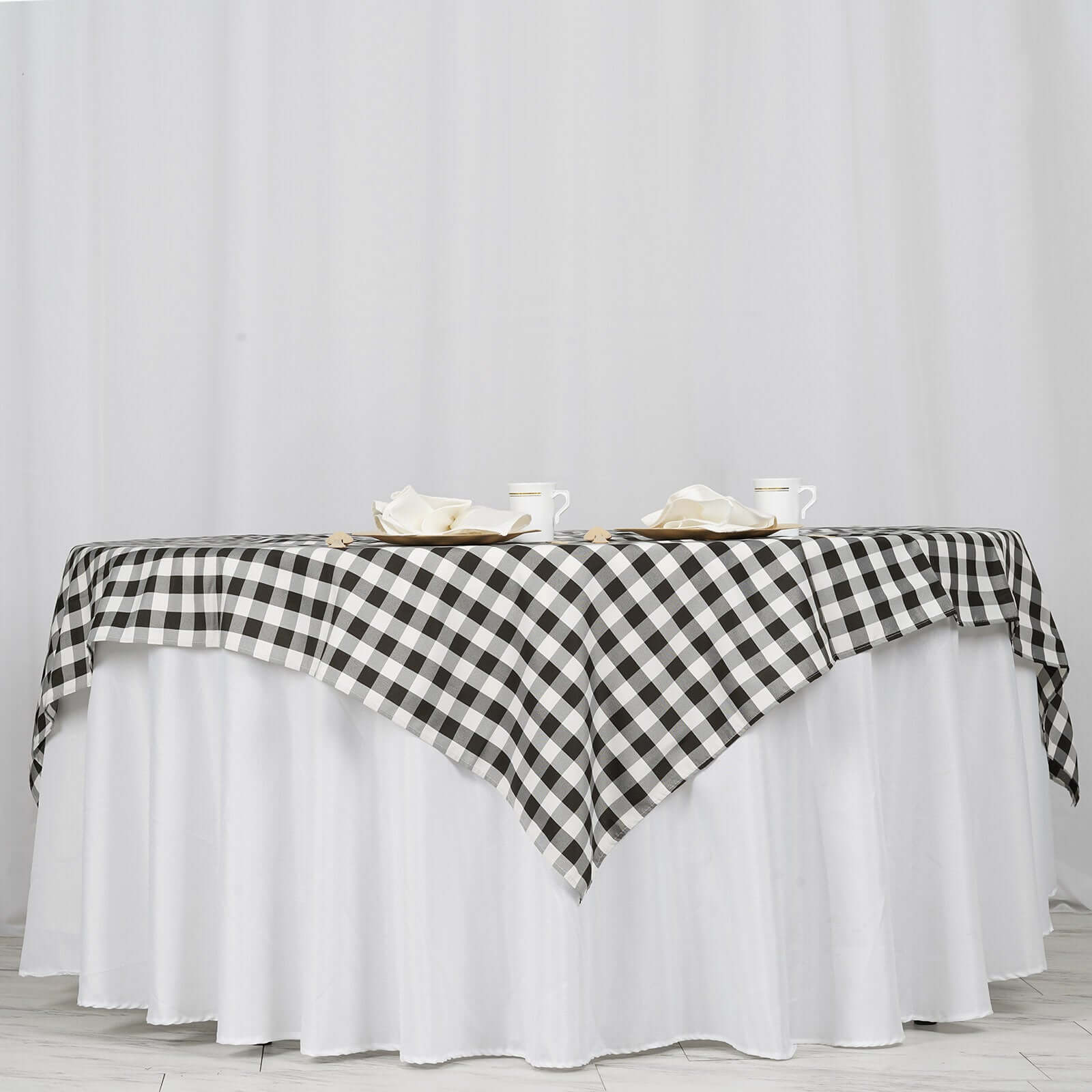 Polyester 70"x70" Table Overlay Square Tablecloth White/Black - Checkered Buffalo Plaid Design for Rustic Decor