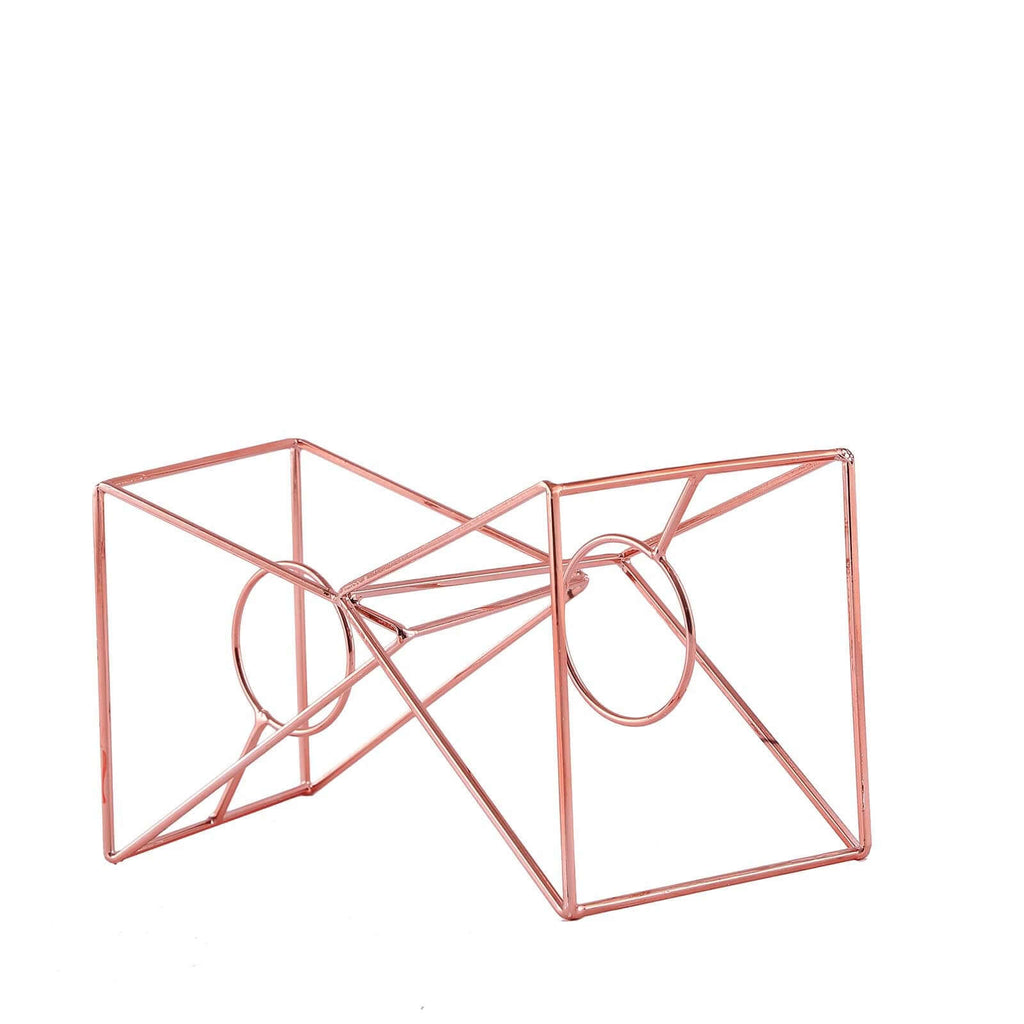 Set of Metal Candle Holders Linked Geometric Design Rose Gold - Chic Votive Glass Decor for Events & Gatherings 9"