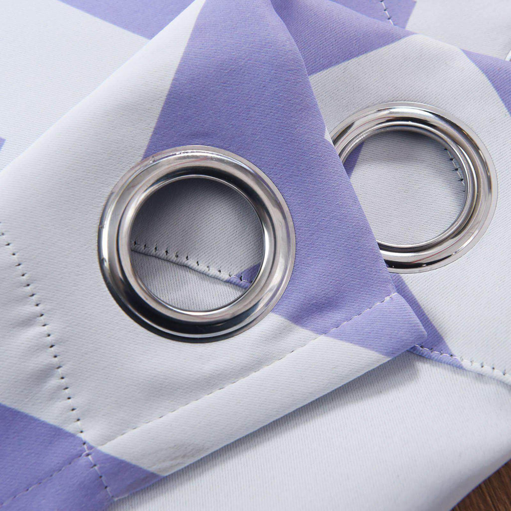2 Pack White Lavender Lilac Chevron Print Thermal Room Darkening Blackout Window Curtain Panels With Chrome Grommet - 52"x96"
