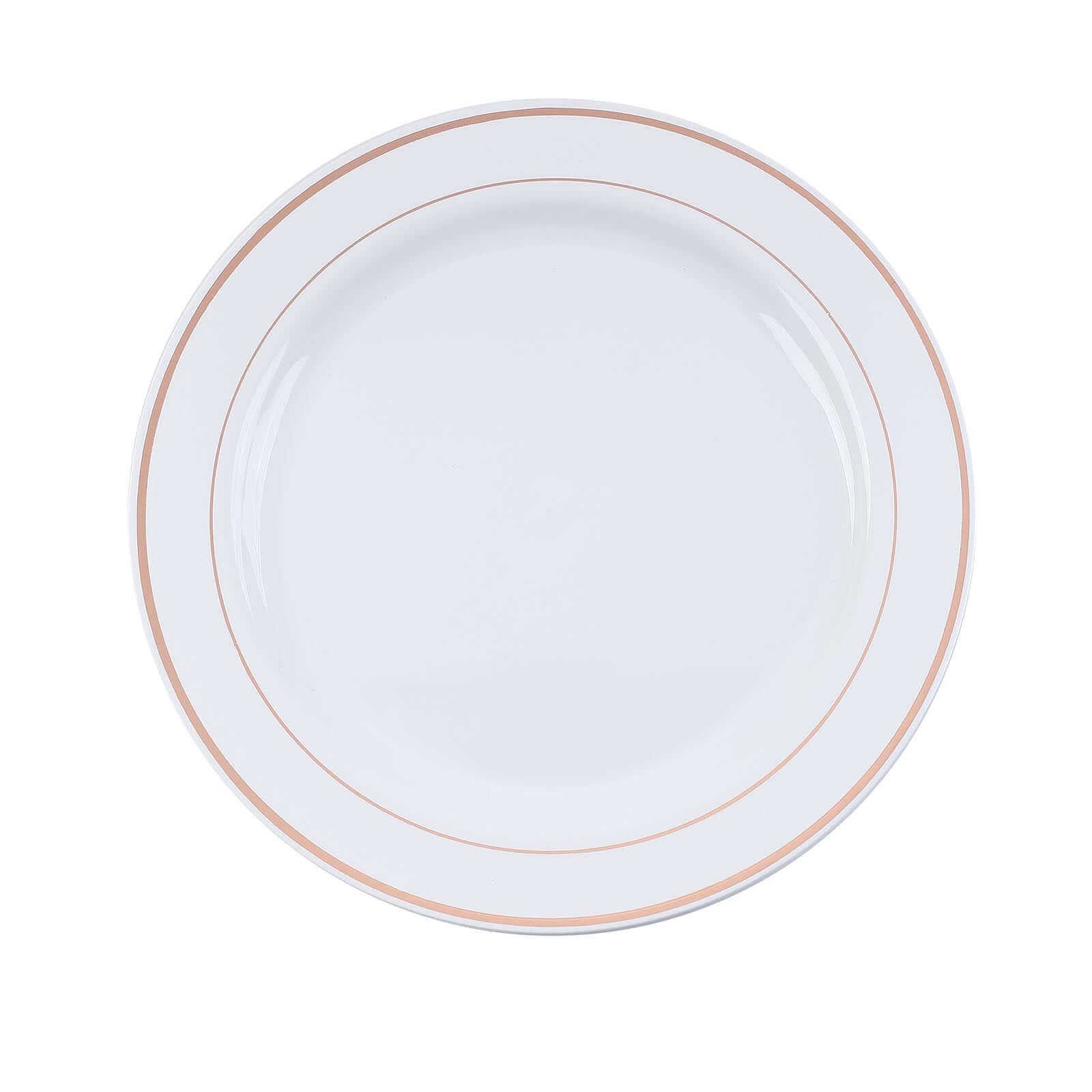 10-Pack Plastic Dinner Plates White with TrÃ¨s Chic Rose Gold Rim - Perfect Disposable Party Plates 10"