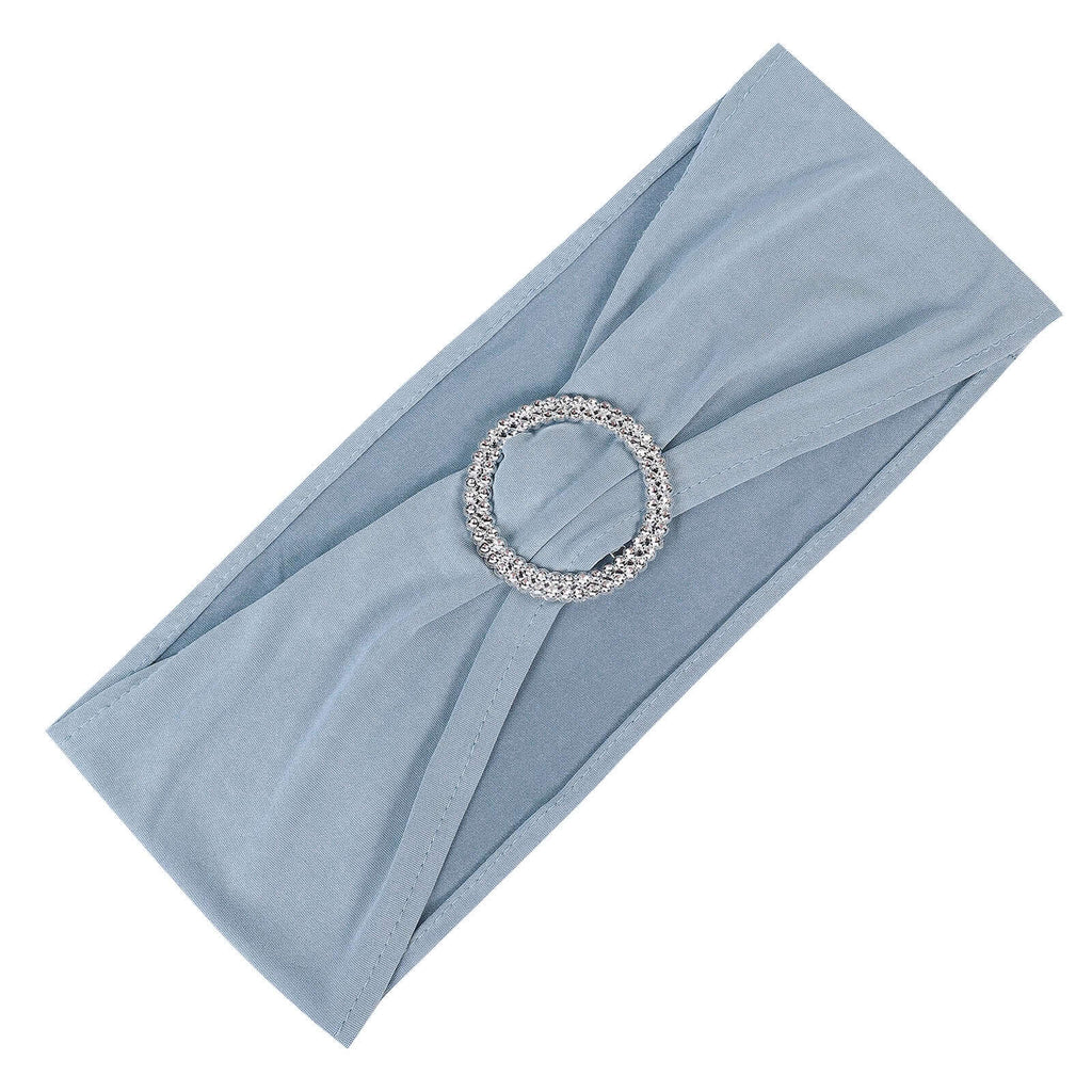 5 Pack Stretch Spandex Chair Sashes Dusty Blue - Reusable Chair Bands with Silver Diamond Ring Slide Buckle 5"x14"