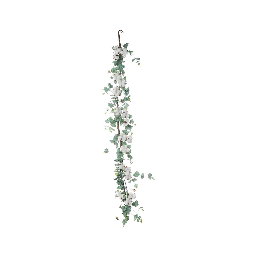 5ft Green Artificial Eucalyptus Leaf, White Cotton Ball Garland Vine