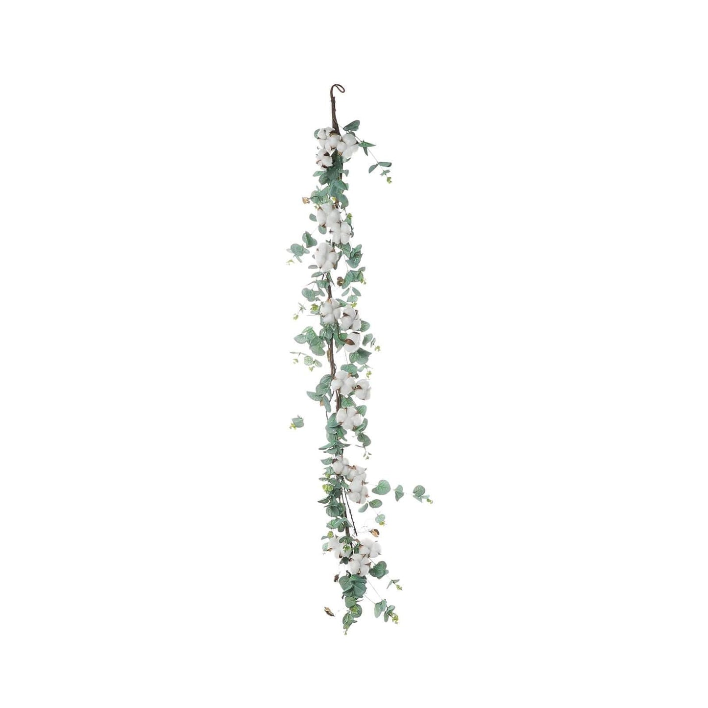 5ft Green Artificial Eucalyptus Leaf, White Cotton Ball Garland Vine