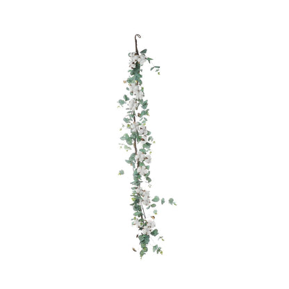 5ft Green Artificial Eucalyptus Leaf, White Cotton Ball Garland Vine