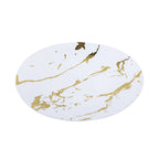 10-Pack Plastic 8" Round Dessert Plates in White with Gold Marble Print - Disposable Appetizer/Salad Plates for Chic Banquets & Special Occasions