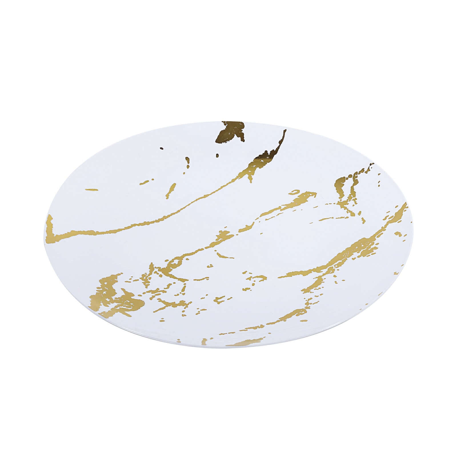 10-Pack Plastic 8" Round Dessert Plates in White with Gold Marble Print - Disposable Appetizer/Salad Plates for Chic Banquets & Special Occasions