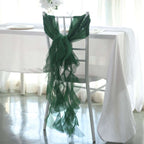 Chiffon Chair Sash with Curly Design Hunter Emerald Green - Stylish Chair Decorations