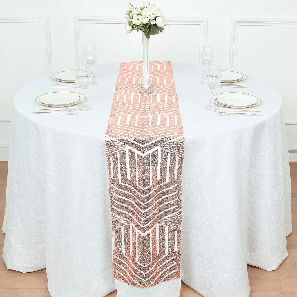Sequin 12"x108" Table Runner Rose Gold - Diamond Glitz Design