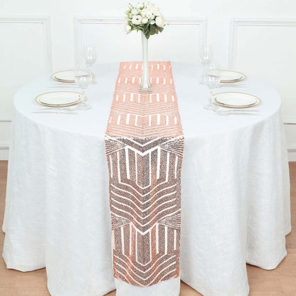 Sequin 12"x108" Table Runner Rose Gold - Diamond Glitz Design