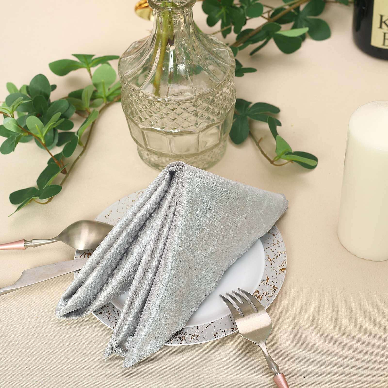 5 Pack Premium Velvet 20"x20" Napkins Silver - Soft Sheen Finish Cloth Napkins