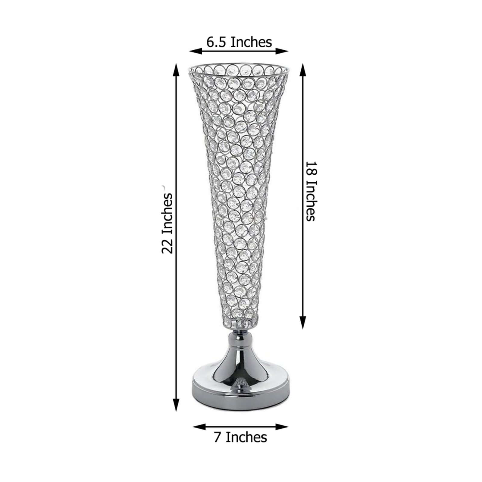 2-Pack Crystal Beaded Trumpet Vase Set Silver - Table Centerpiece for Stylish Decor 22"