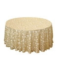 Tulle 120" Round Tablecloth Gold - Seamless Sequin Leaf Embroidered Design for Sophisticated Occasions - Bell Racket Store