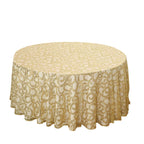 Tulle 120" Round Tablecloth Gold - Seamless Sequin Leaf Embroidered Design for Sophisticated Occasions - Bell Racket Store