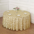 Tulle 120" Round Tablecloth Gold - Seamless Sequin Leaf Embroidered Design for Sophisticated Occasions - Bell Racket Store