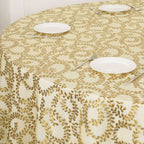 Tulle 120" Round Tablecloth Gold - Seamless Sequin Leaf Embroidered Design for Sophisticated Occasions - Bell Racket Store