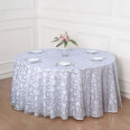 Tulle 120" Round Tablecloth Silver - Seamless Sequin Leaf Embroidered Table Cover - Bell Racket Store