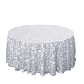 Tulle 120" Round Tablecloth Silver - Seamless Sequin Leaf Embroidered Table Cover - Bell Racket Store