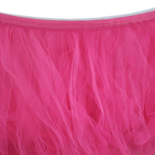 Tulle 14ft Table Skirt Fuchsia - 4 Layer Pleated Tutu Table Cover - NestOCart