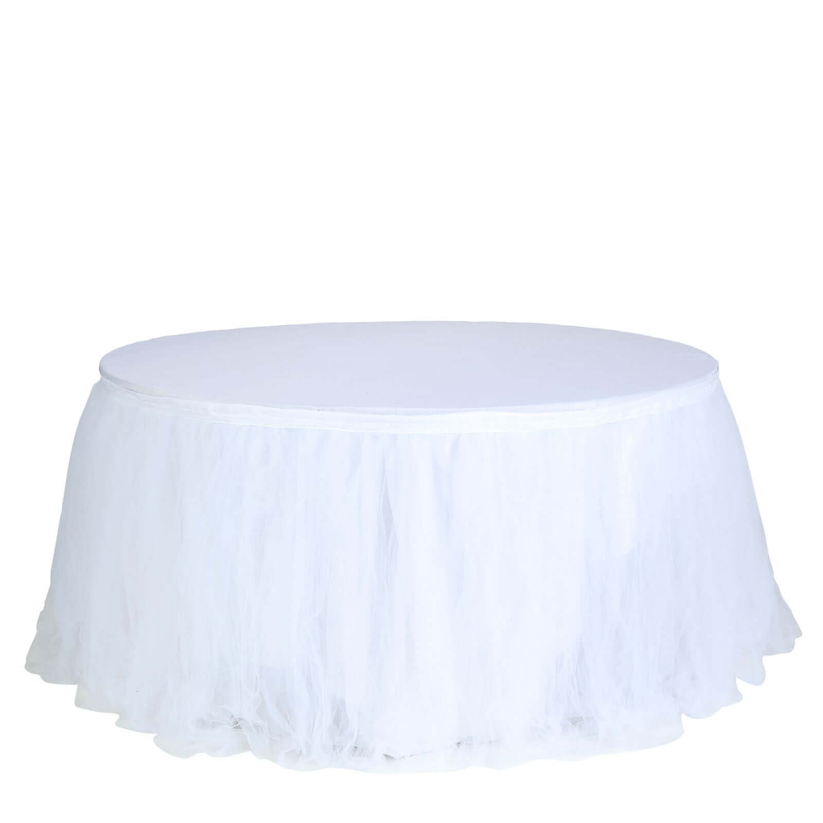 Tulle 17ft Table Skirt White - 4 Layer Pleated Tutu Chic & Soft Event Table Cover - NestOCart