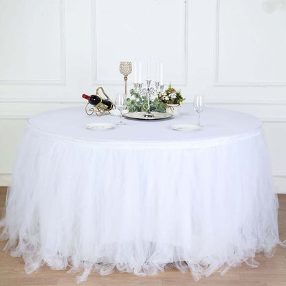 Tulle 17ft Table Skirt White - 4 Layer Pleated Tutu Chic & Soft Event Table Cover - NestOCart