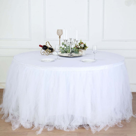 Tulle 17ft Table Skirt White - 4 Layer Pleated Tutu Chic & Soft Event Table Cover - NestOCart