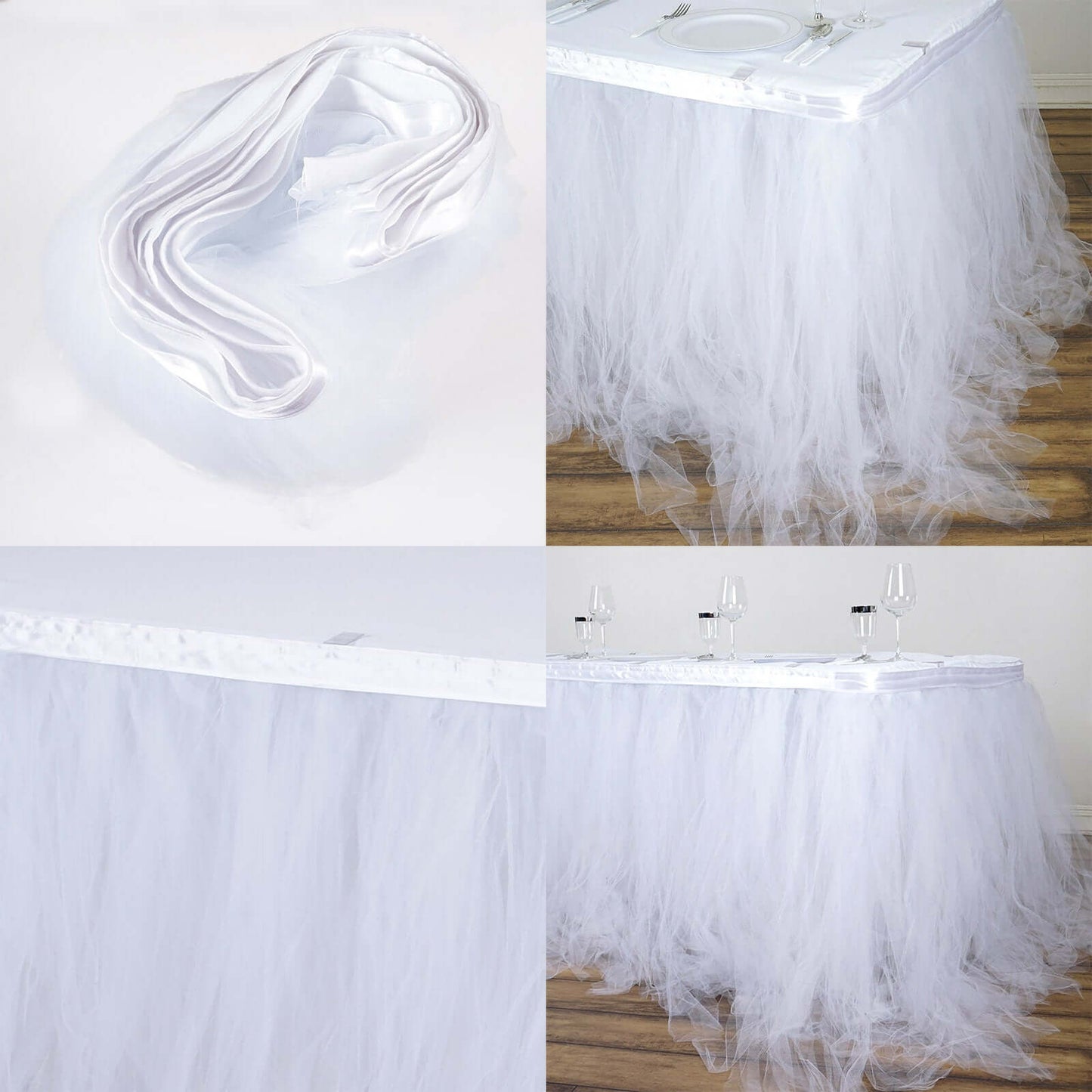Tulle 21ft Table Skirt White - 4 Layer Pleated Tutu Chic & Soft Event Table Cover - NestOCart